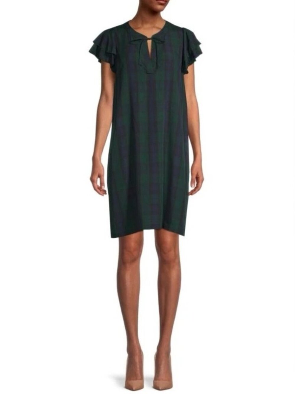 Vineyard Vines Blackwatch Tartan Flutter Sleeve Tunic Dress in Pine Grove XSmall